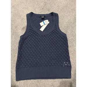 Calvin Klein Jeans Women's Open Stitch Navy Blue Knit Sleeveless Sweater Vest XL